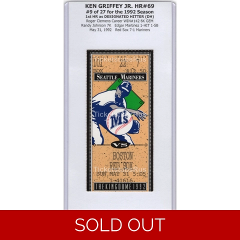 Ken Griffey Jr HR #69 THE KID 1st DH HR 1992 Mariners Red Sox 5/31 Ticket Stub